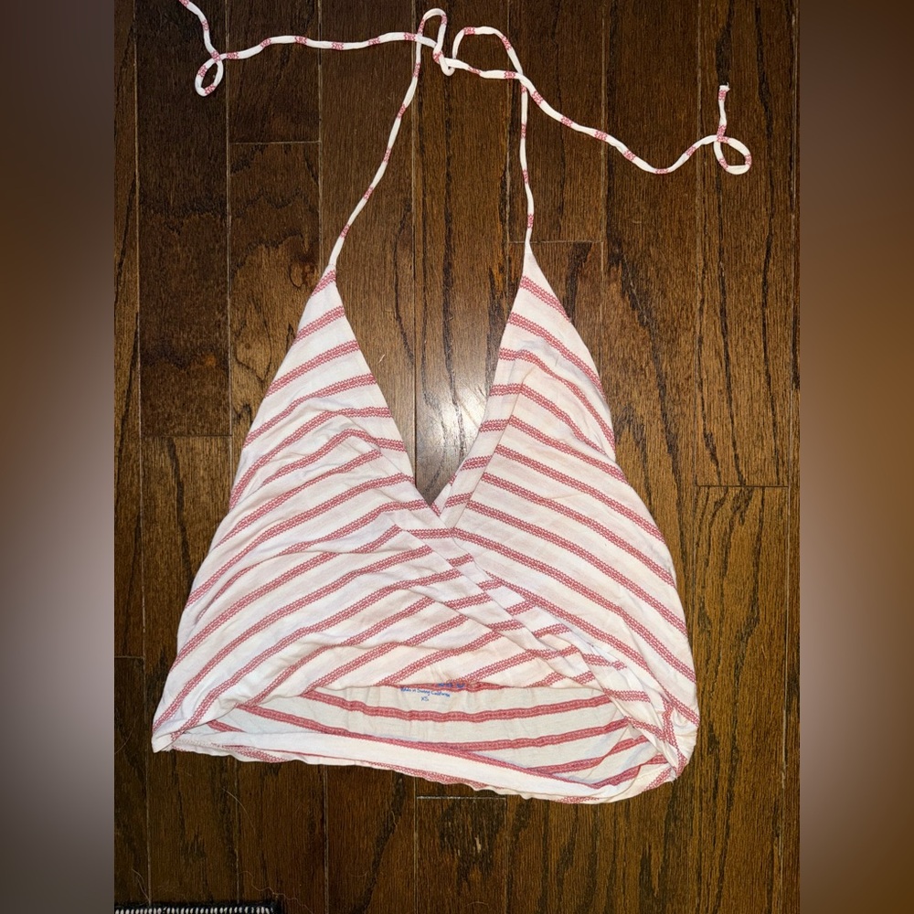 Blue Life Red and White Striped Halter Top